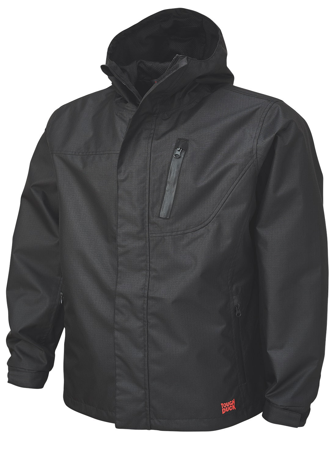 Tough Duck WJ37 Waterproof Breathable Ripstop Rain Jacket, 300D Polyester Shell, Full Zip, Adjustable Hood and Cuffs, Reflective Trim, Anti-Freeze Coating | Sizes S-3XL