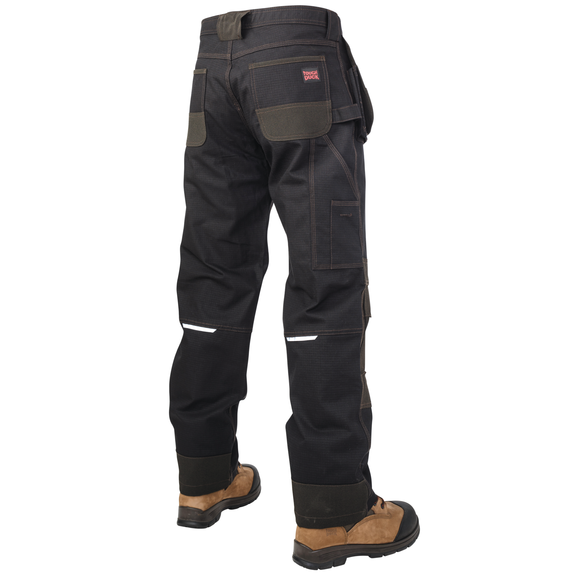 Tough Duck Men's Contractor Work Pants WP07 - Cotton/Poly Flex Ripstop, Reflective Trim, Knee Pad Pockets, Reinforced, Triple Stitched, Durable, Comfortable Fit | Sizes 30-44