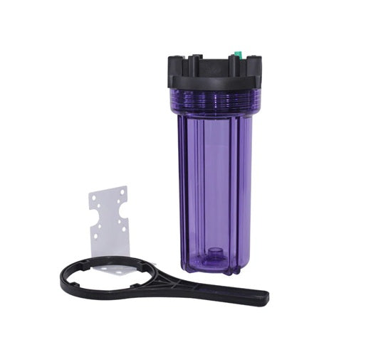 NSF 42 Certified 10" x 2.5" Water Filter Housing Kit – Clear Sump, Black Cap, 3/4" NPT, Bracket & Wrench Included (Standard #10)