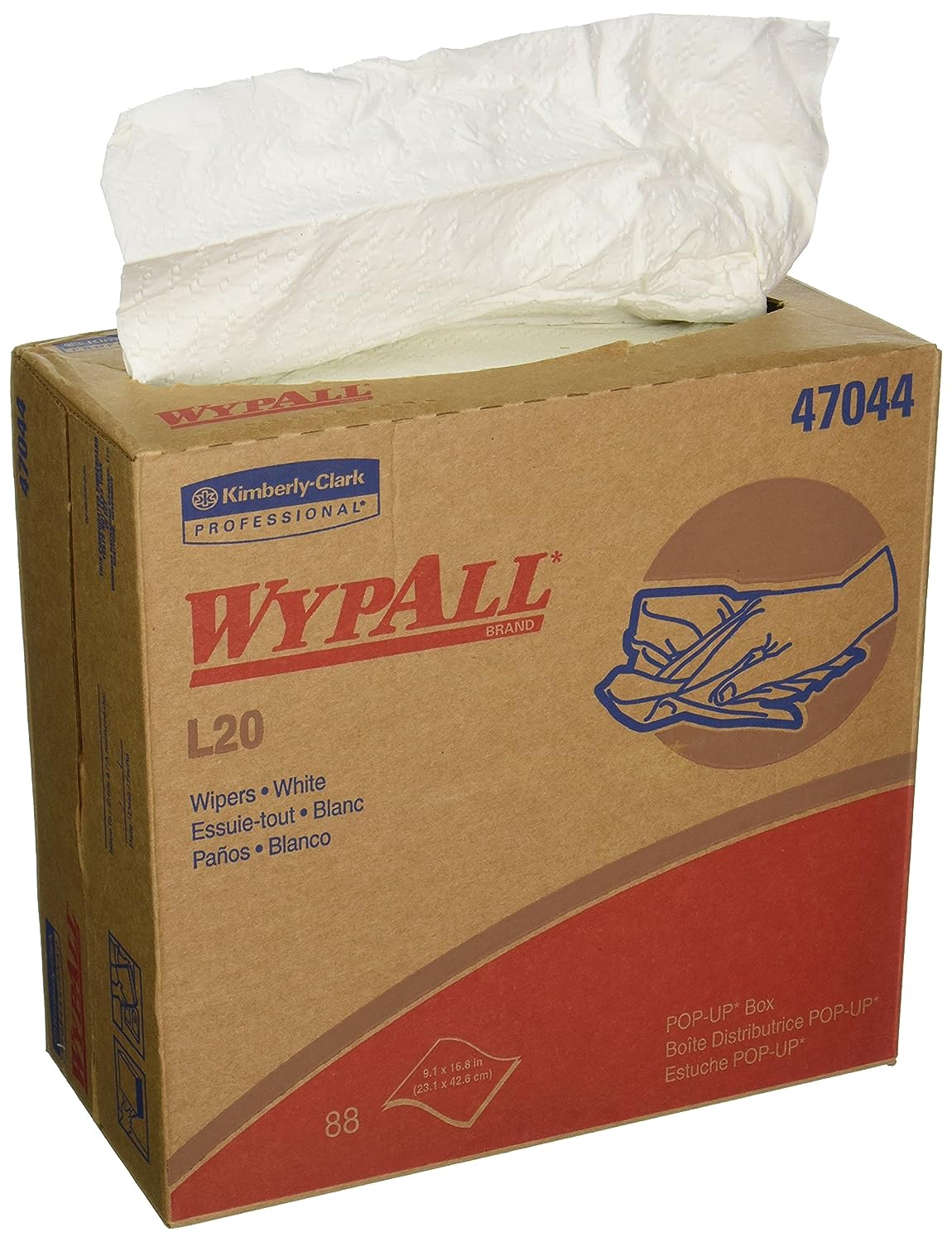 WypAll® General Clean L20 Medium Cleaning Cloths (47044), Pop-Up Box, White, 10 Boxes/Case, 88 Sheets/Box