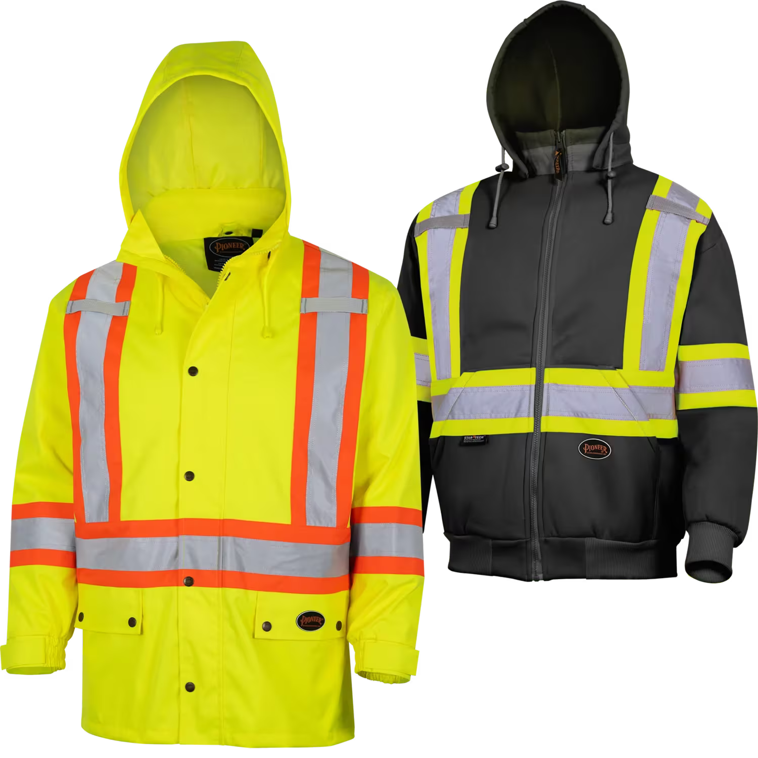 Pioneer Hi-Vis Rain Jacket + Fleece Hoodie 3-in-1 Workwear Combo – ANSI/CSA Compliant All-Weather Safety Kit for Harsh Job Sites | Sizes S-4XL