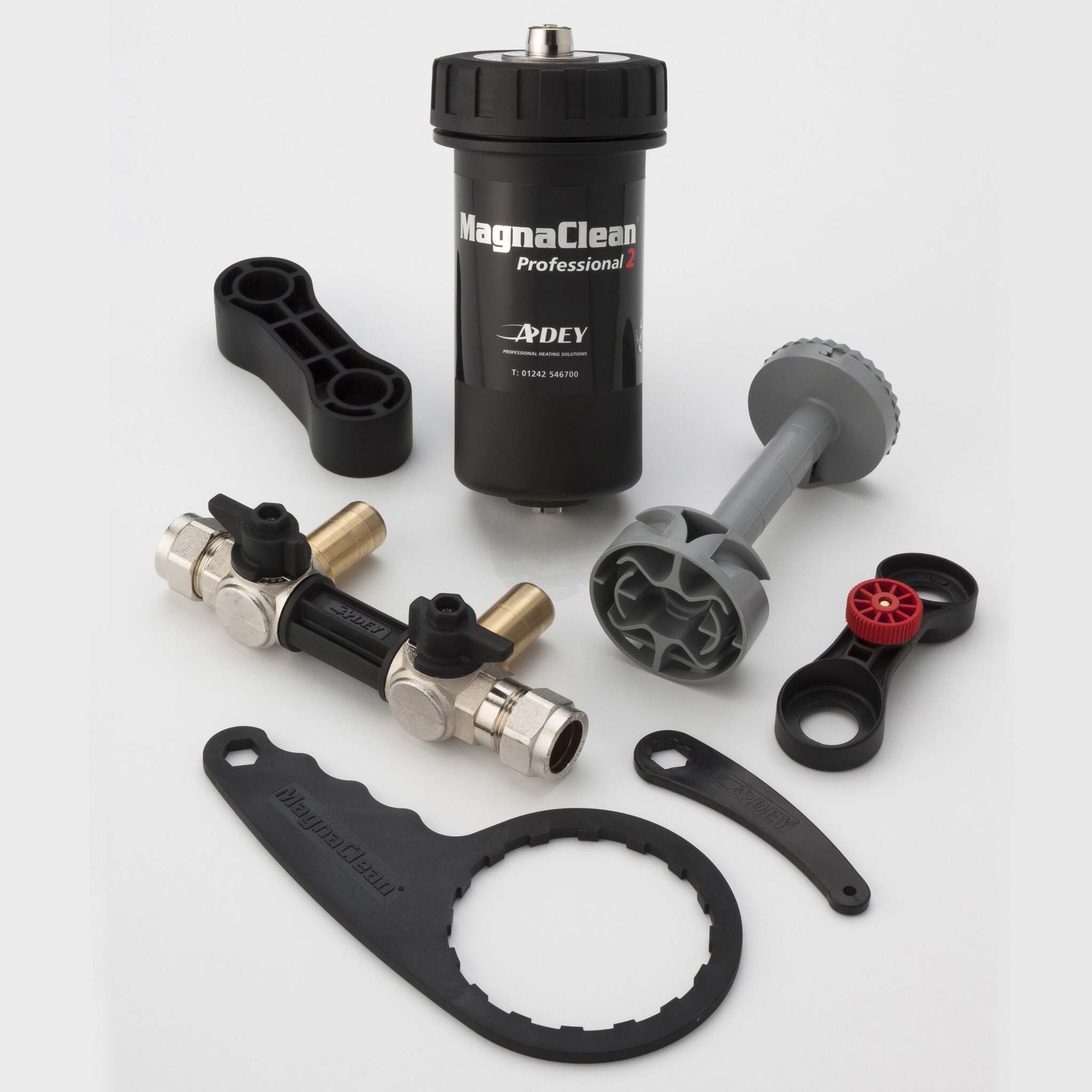 Adey MagnaClean Pro2 magnetic boiler filter installed inline on heating system pipe