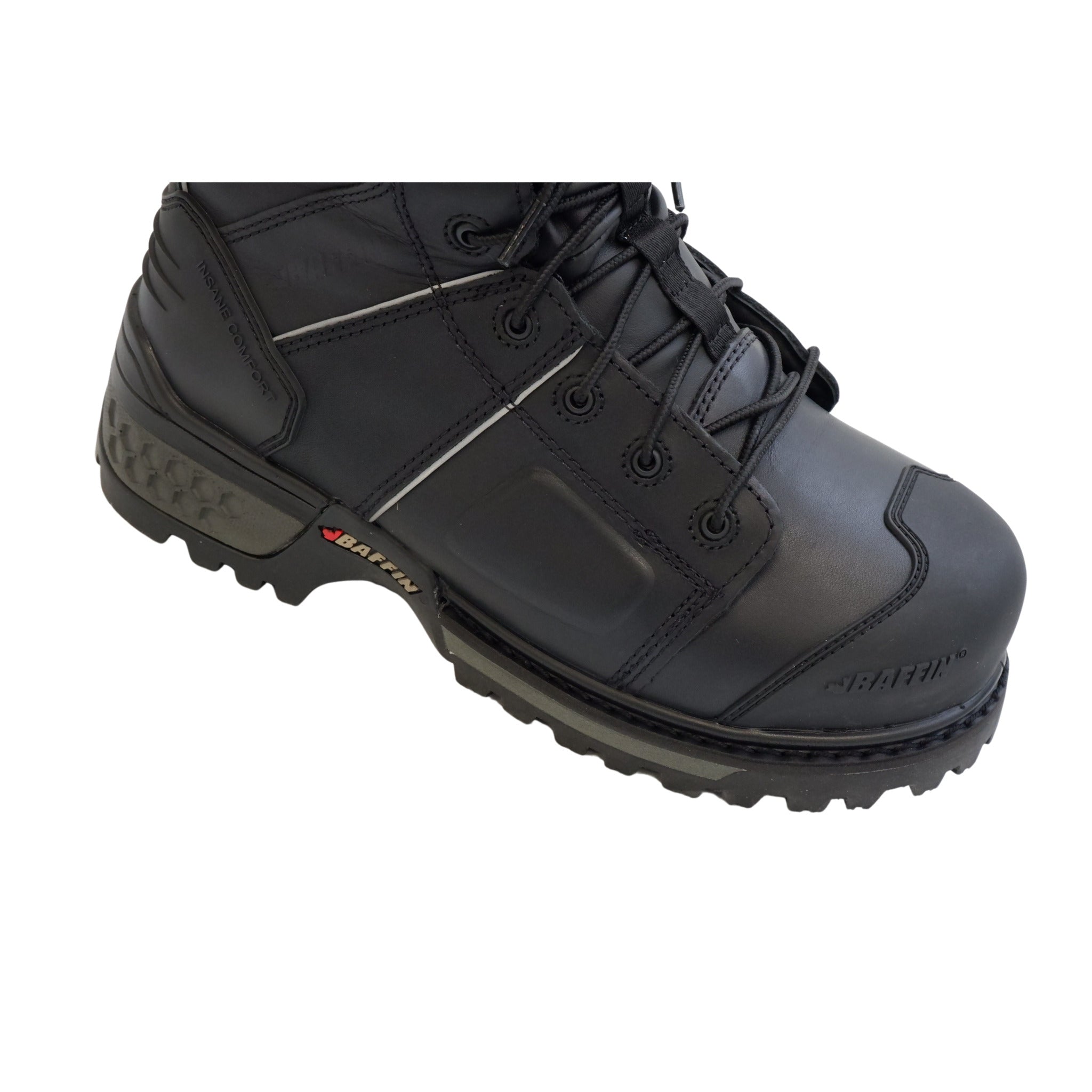 Composite toe protection detail on Baffin Monster Internal Metguard boot.