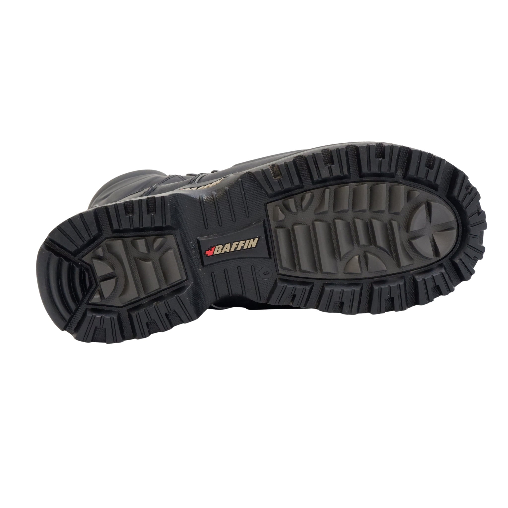 Rubber outsole traction pattern on Baffin Monster Internal Metguard boot.