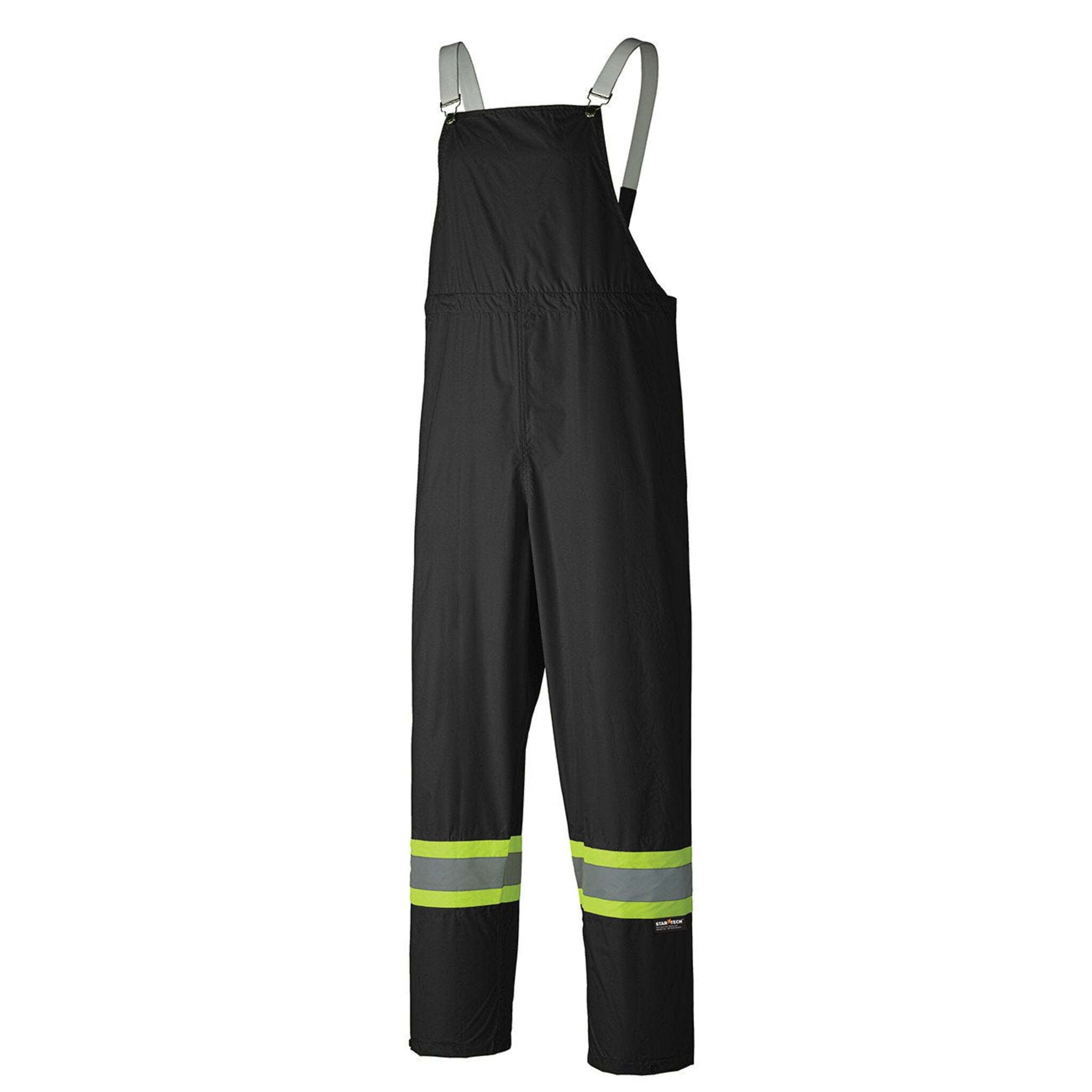 Black hi-vis rain bib pants with reflective stripes