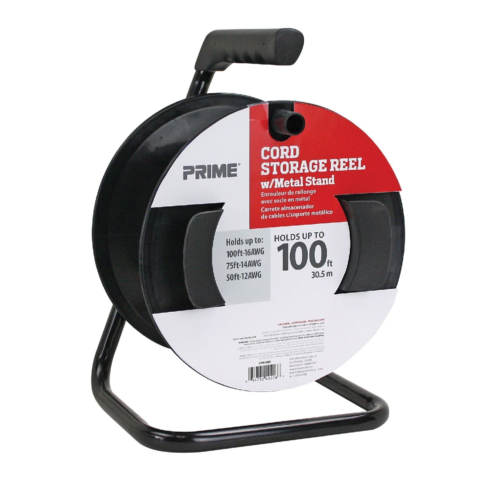 Prime Cord Storage Reel with Durable Metal Stand