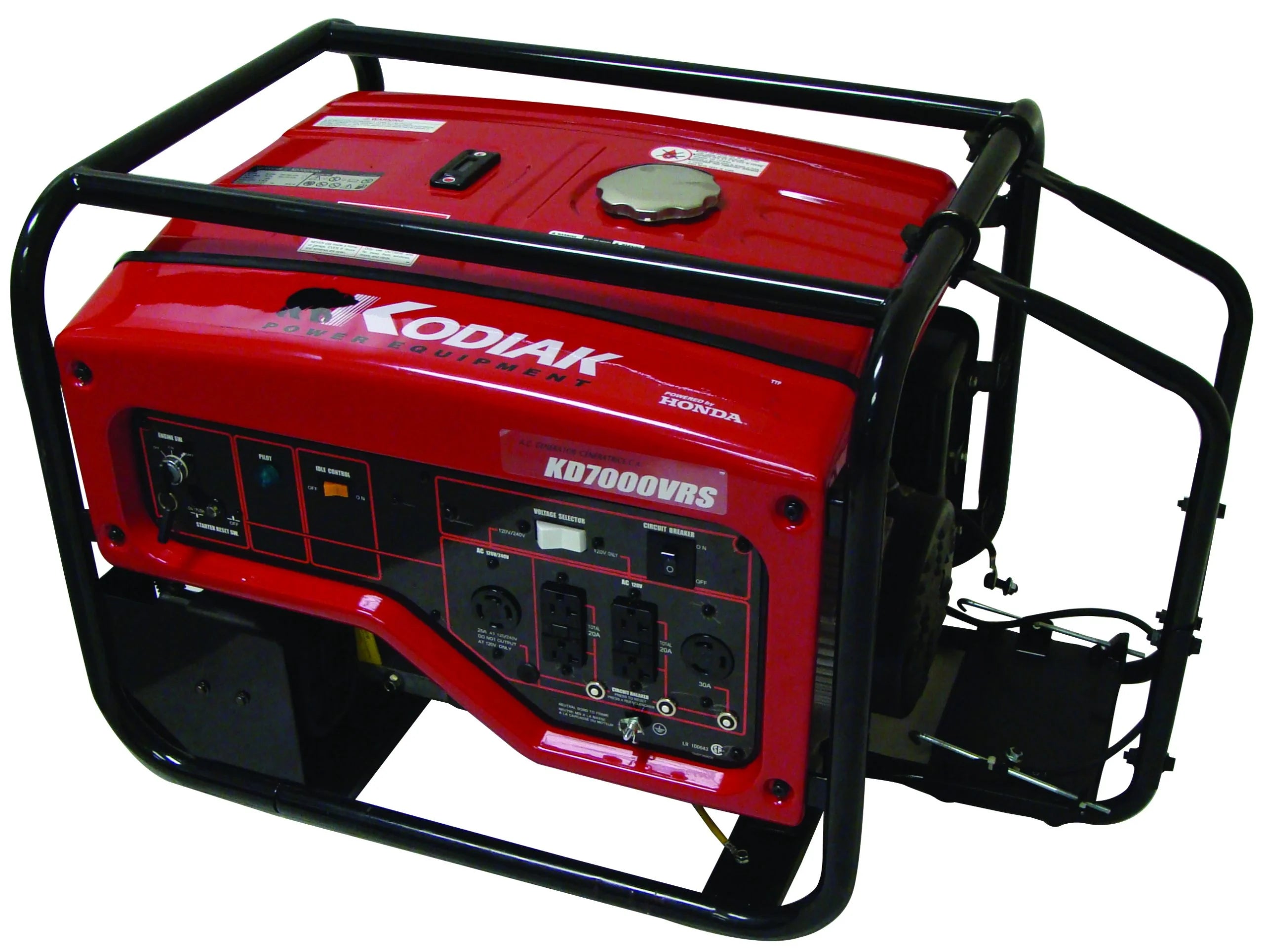 Kodiak KD7000VRS Electric Start Portable Generator - 6000W Dual Voltage, 13HP Honda GX390, AVR, CSA, GFCI, Silent Muffler, Wheel Kit Included