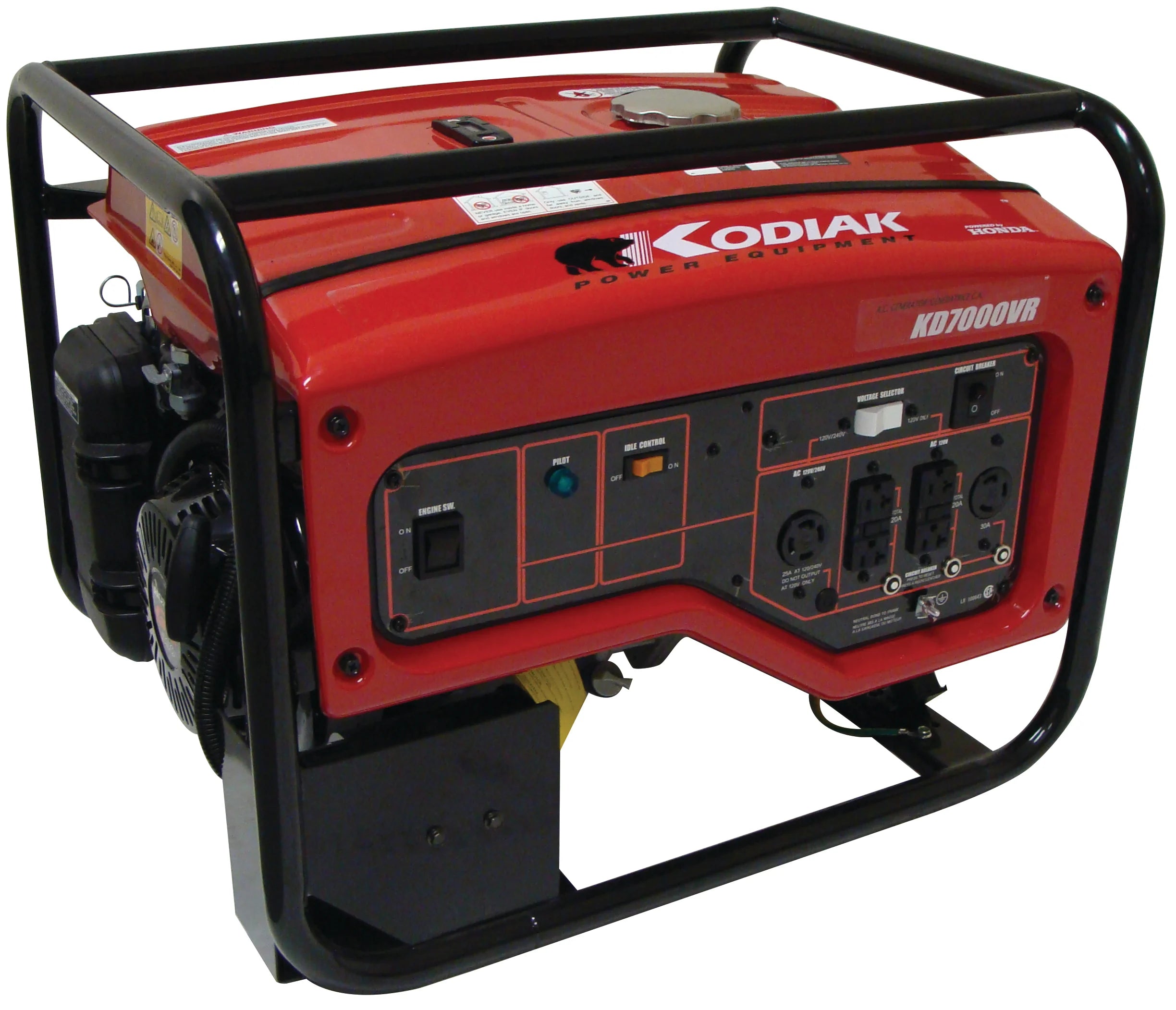 Kodiak KD7000VR Portable Generator - 6000W Dual Voltage, 13 HP Honda GX390 Engine, AVR, GFCI, Automatic Idle Control, CSA Approved, Includes Wheel Kit