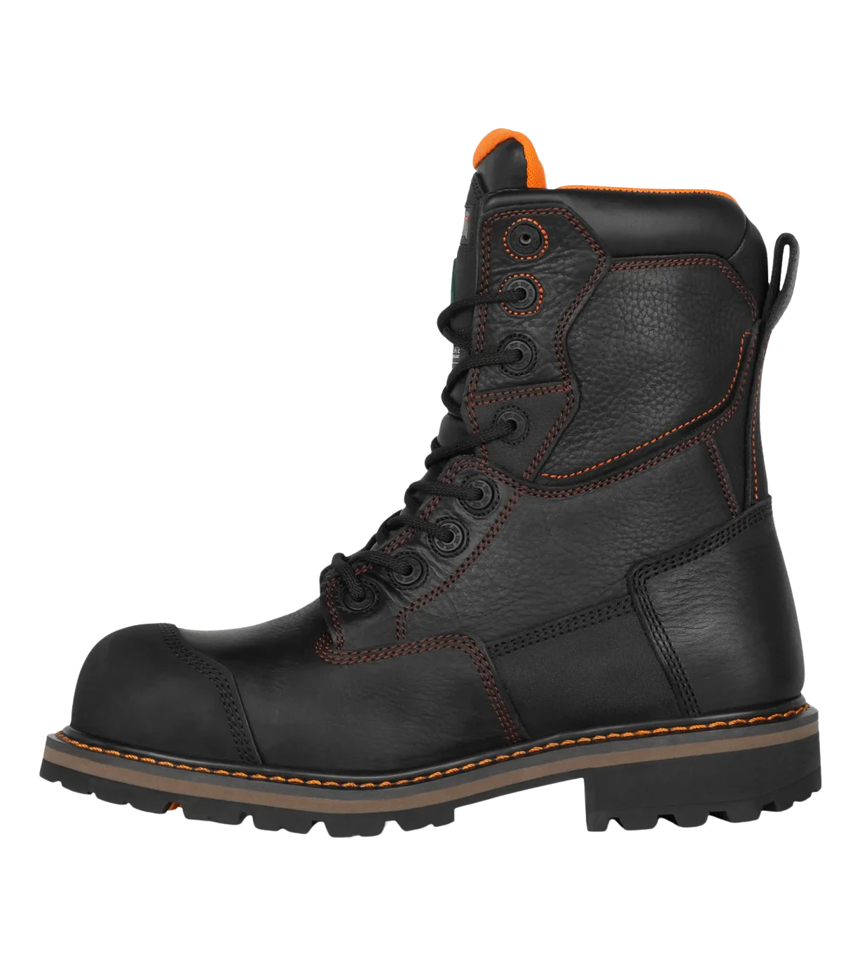 Right side view of Gladiator black 8-inch waterproof work boot