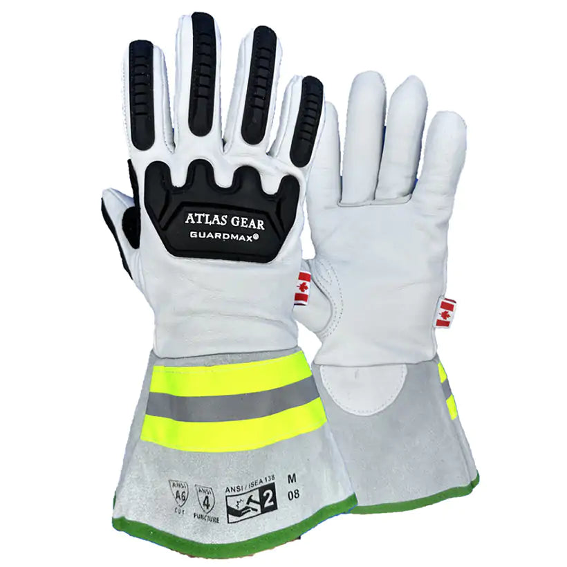 Atlas GuardMax® 802 Leather Hi-Vis Gauntlet Impact Gloves – Premium Cut Level A6 Protection