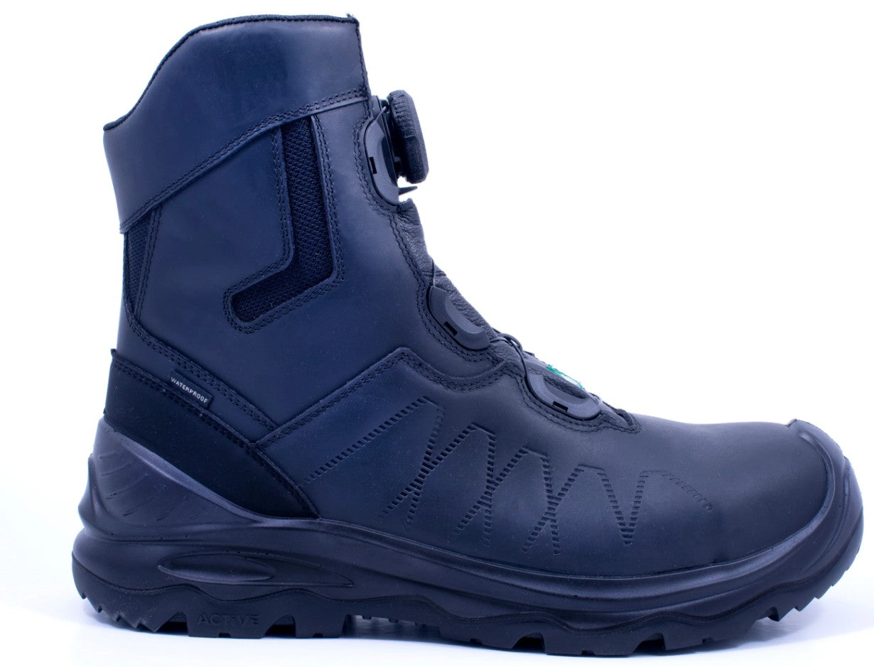 Angled view of blue BOA safety work boot