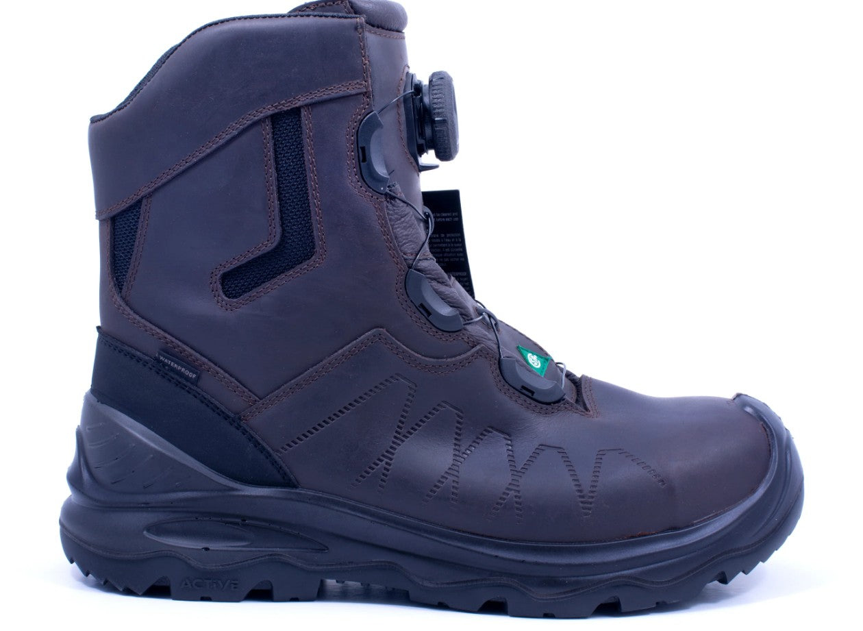 Side profile of blue waterproof safety boot
