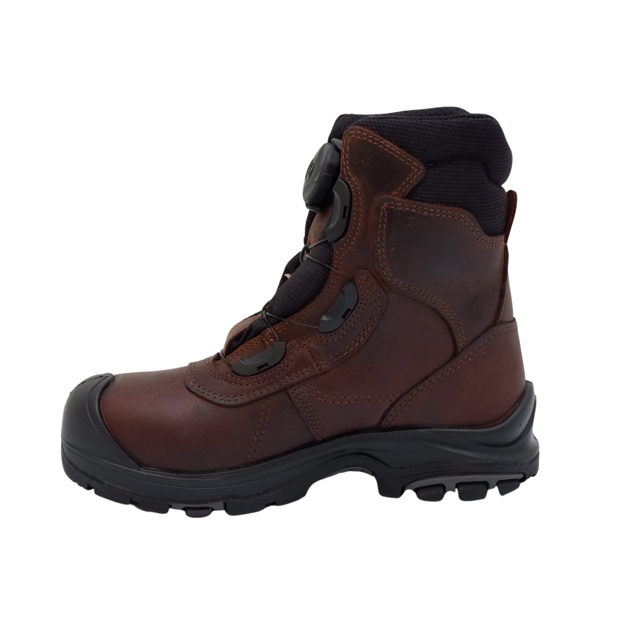 Angled view of brown BOA Constructor work boot