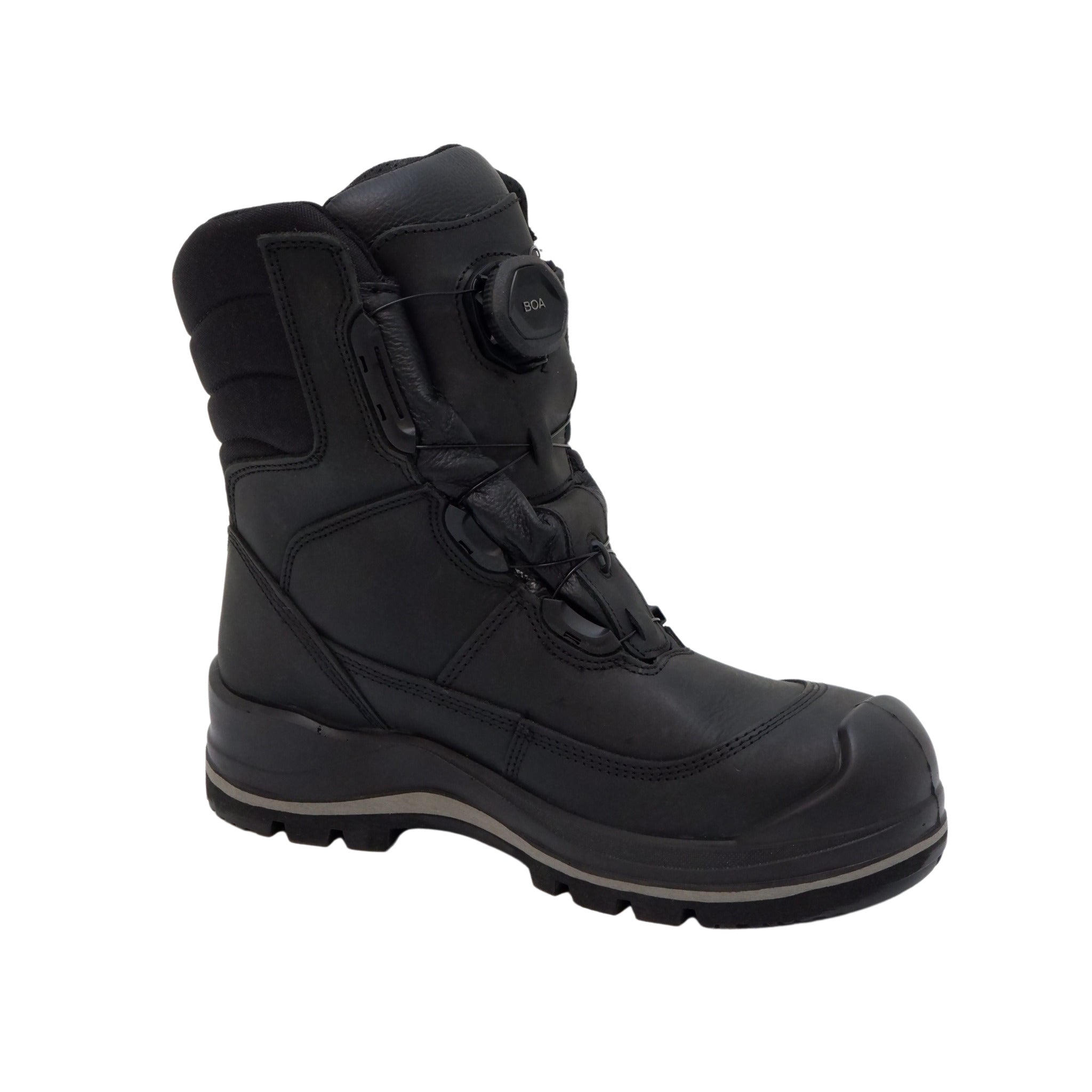 Side angled view of waterproof winter safety boot
