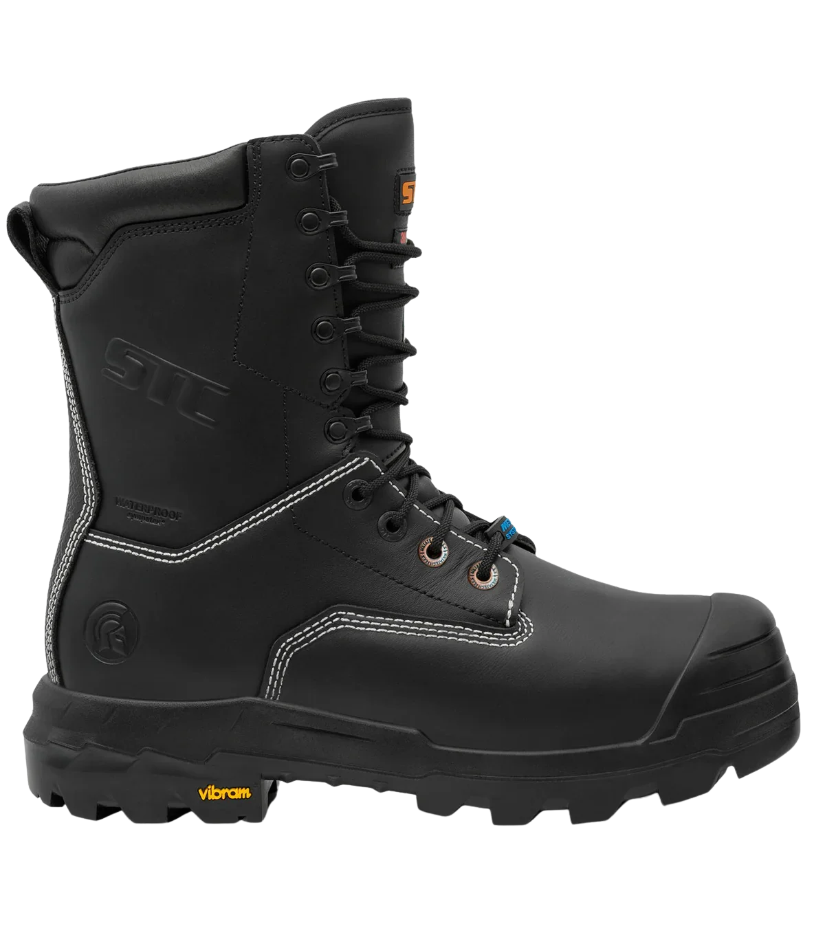 Left side view of Hardrock Flex black leather internal metguard work boot