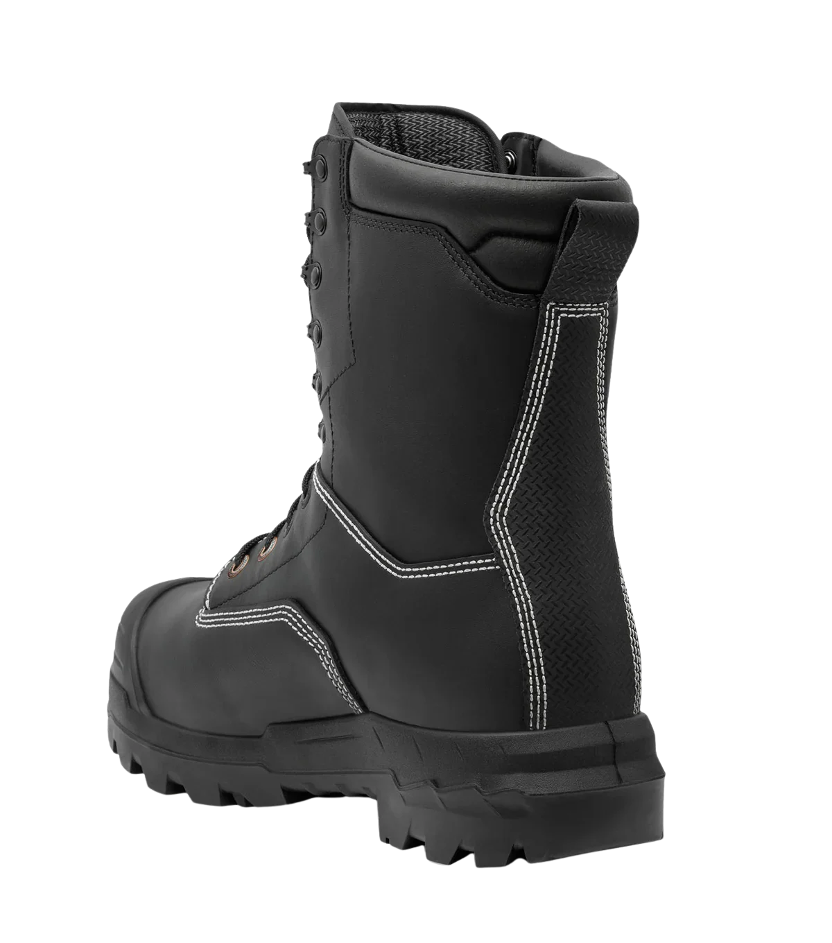 Rear angle view of Hardrock Flex black leather work boot with pull tab
