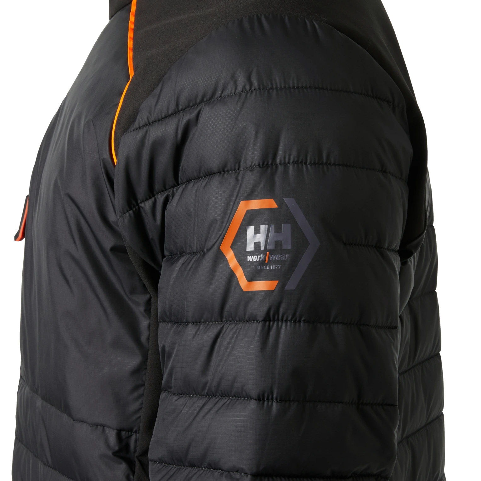 Helly Hansen Chelsea Evolution 2.0 Insulated Softshell 74142 black back HH Workwear logo close up