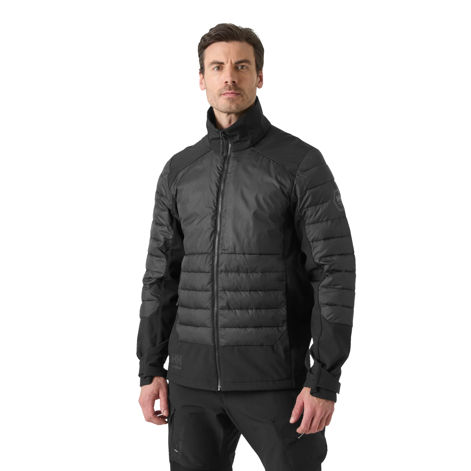 Man wearing Helly Hansen Chelsea Evolution 2.0 Insulated Softshell 74142 in black front
