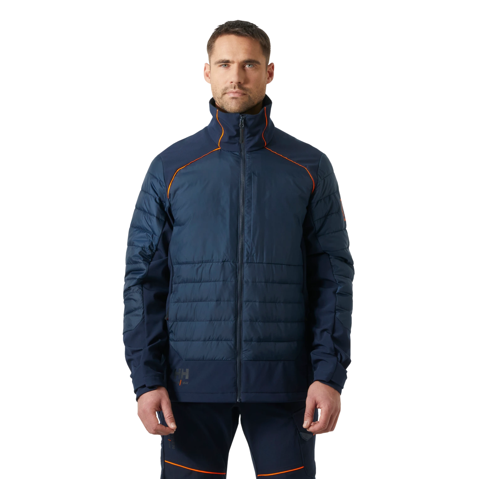 Man wearing Helly Hansen Chelsea Evolution 2.0 Insulated Softshell 74142 in navy front