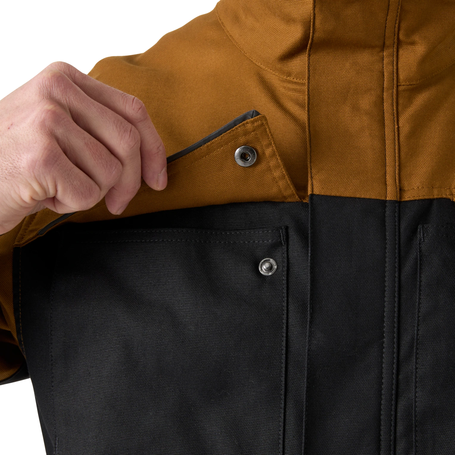 Close-up of Helly Hansen Oxford jacket buttoned front placket closure