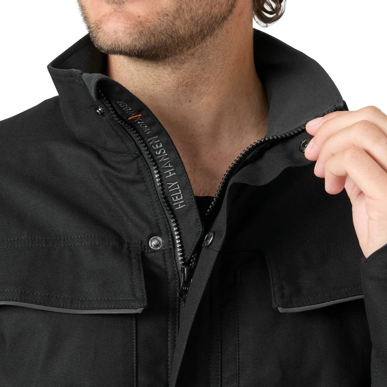 Close-up of Helly Hansen Oxford work jacket fleece collar