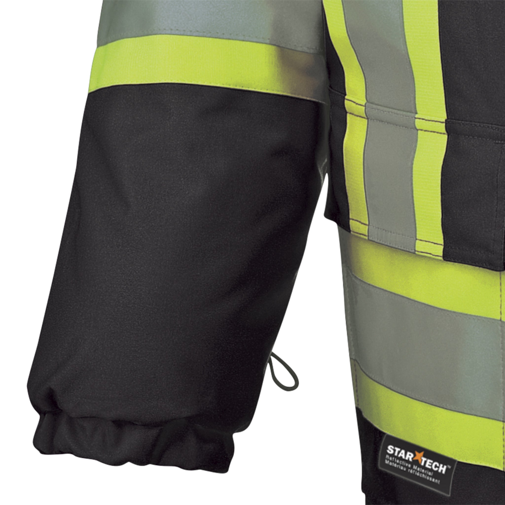 Hi vis winter work bomber sleeve with reflective bands and ribbed cuff
