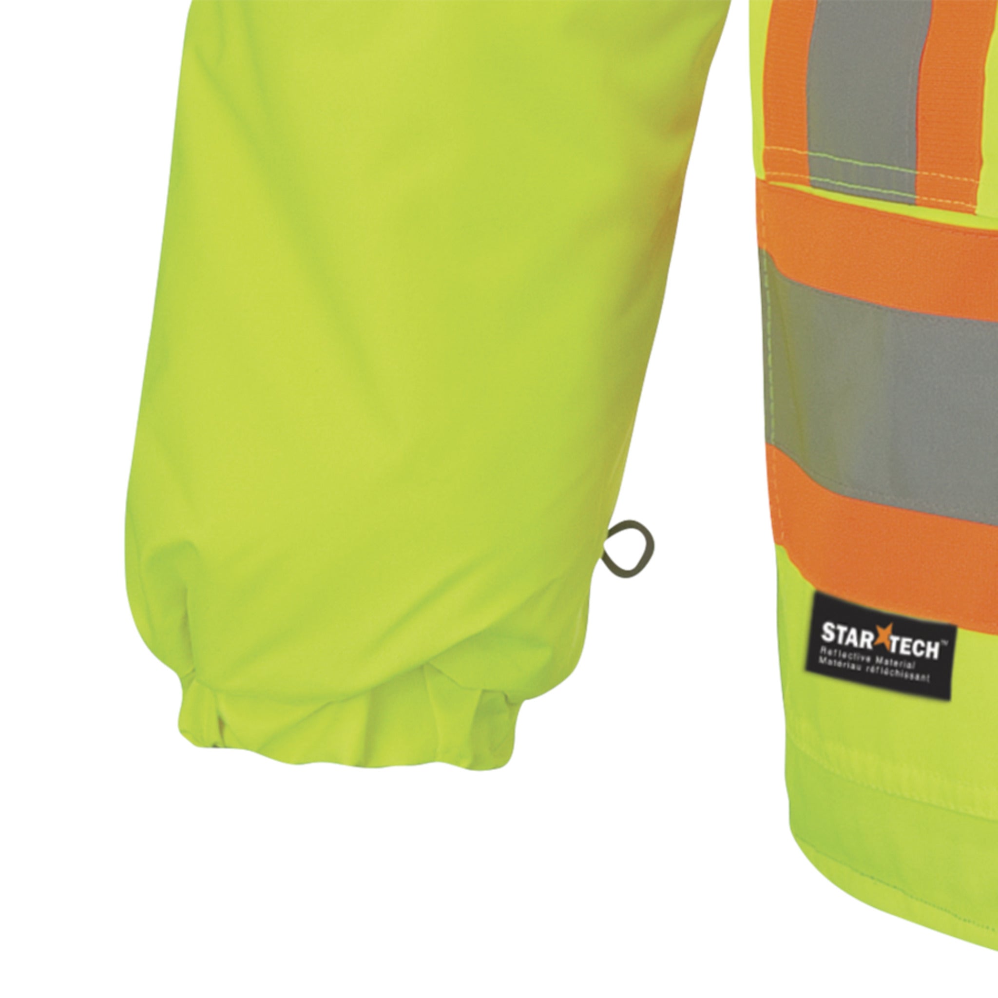 Hi vis winter work jacket sleeve cuff with reflective safety stripes