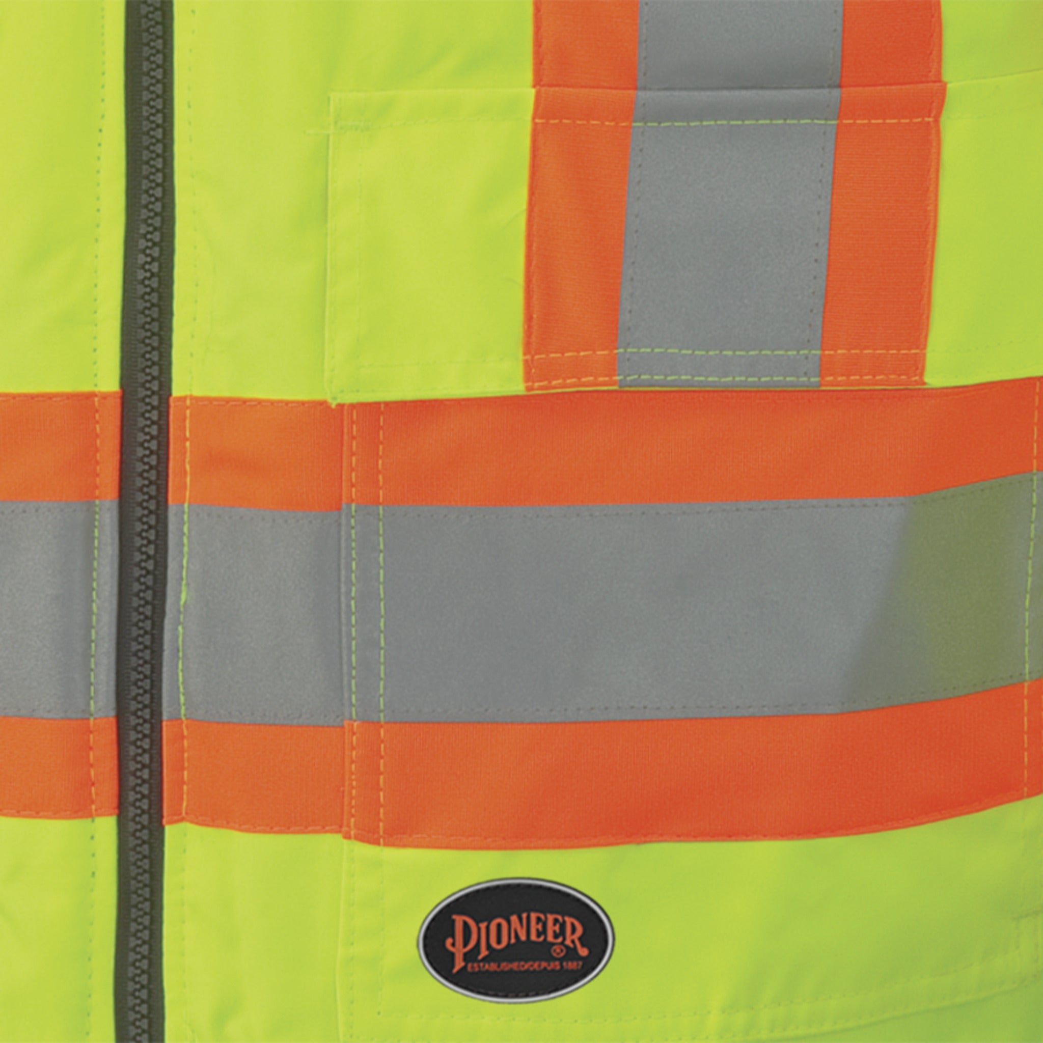 Hi vis work vest horizontal reflective stripes safety close up