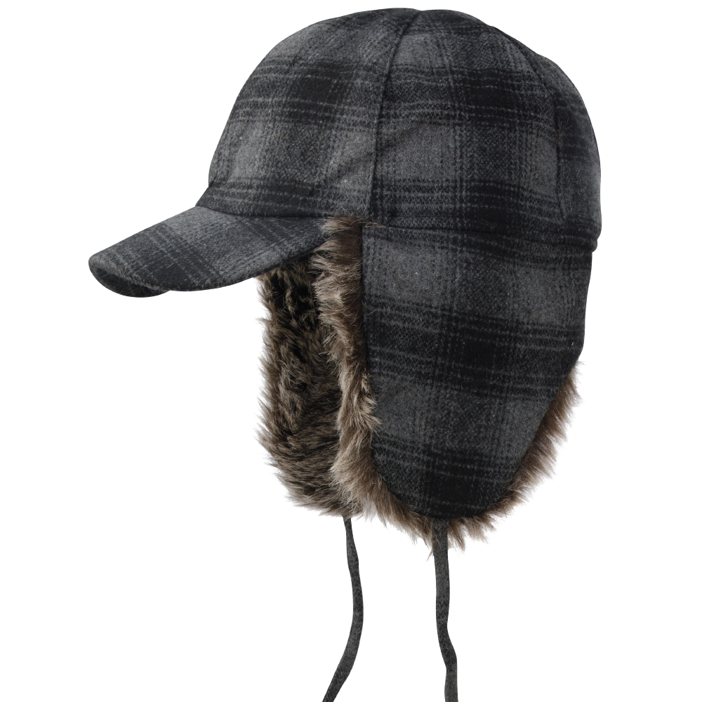 Tough Duck Fudd Hat Poly/Wool Faux Fur Trim Plaid | Sizes M-XL