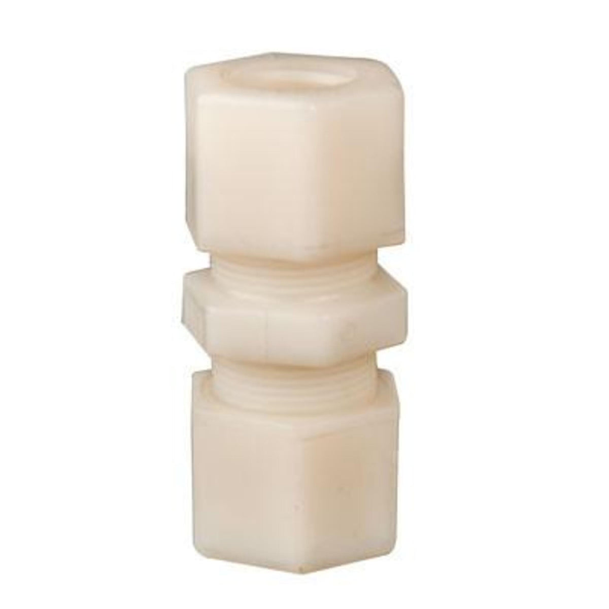 Jaco nylon compression tube union connector, straight fitting with a compression nut on each end