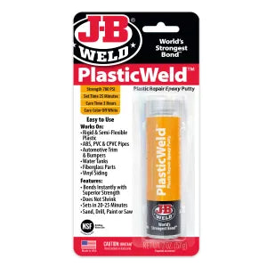 JB Weld PlasticWeld Epoxy Putty - 2 oz: Fast-Setting, Durable Plastic Repair, 700 PSI, Hand-Mixable, For Automotive, Plumbing, Fiberglass, Vinyl