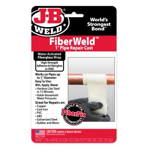 JB Weld FiberWeld Permanent Repair - High-Strength Pipe Repair Cast, Water-Activated, Quick Set, 500 PSI, For Copper, PVC, ABS, Steel, DIY and Professional