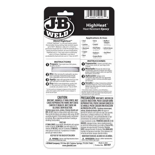 JB Weld HighHeat Syringe - 25ml: High-Strength, Heat-Resistant Epoxy up to 550°F, Quick Setting, 4730 PSI, Chemical and Fuel Resistant, Dark Gray