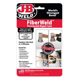 JB Weld FiberWeld Permanent Repair Cast Wrap - Quick-Set Fiberglass, Water-Activated, 1500 PSI, For Metal, Plastic, Wood, PVC, Indoor/Outdoor Repair