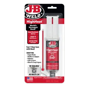 JB Weld HighHeat Syringe - 25ml: High-Strength, Heat-Resistant Epoxy up to 550°F, Quick Setting, 4730 PSI, Chemical and Fuel Resistant, Dark Gray