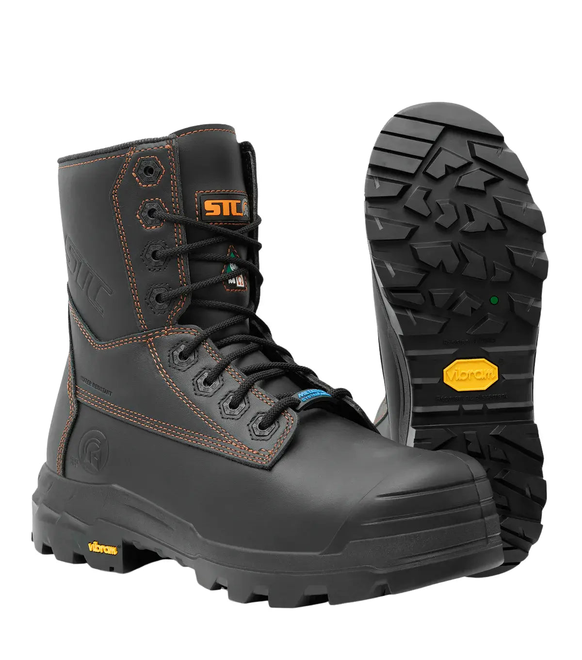 Metpro Flex black 8-inch leather work boots with metguard and Vibram outsole
