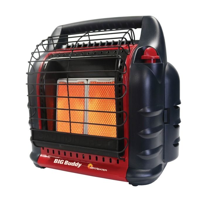 Mr. Heater MH18B Big Buddy Portable Heater, 4,000-18,000 BTU, Heats 450 sq. ft., Dual 1 lb. Propane Cylinder Connection, Safety Features, RED