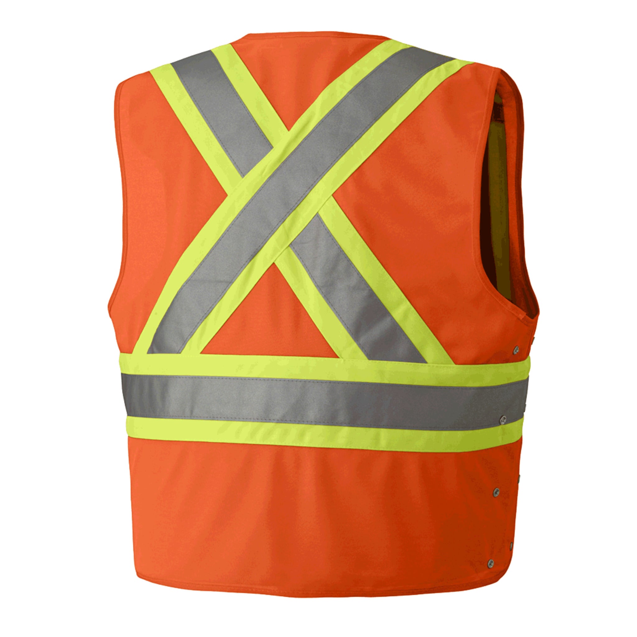 orange hi-vis safety vest with reflective x-back striping