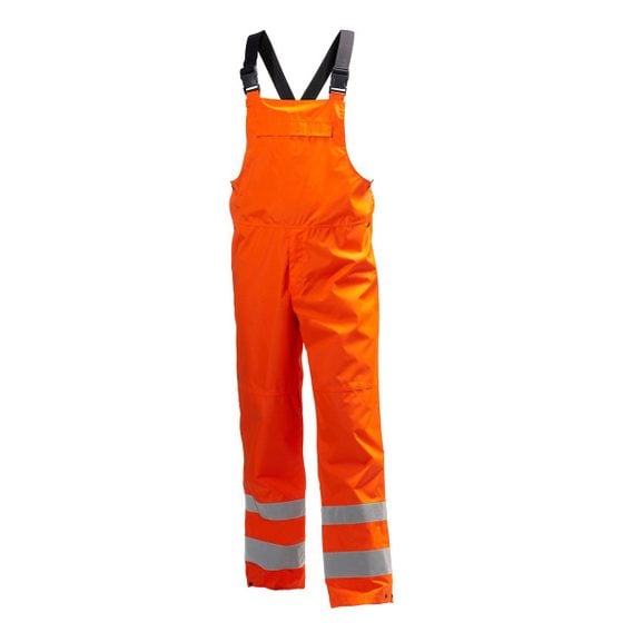 Lyngsoe Hi-Vis Bib & Brace Rain Trousers - Durable PU Quality, Elasticated Shoulder Straps, Press Stud Ankles for Outdoor Safety | Sizes: S-5XL