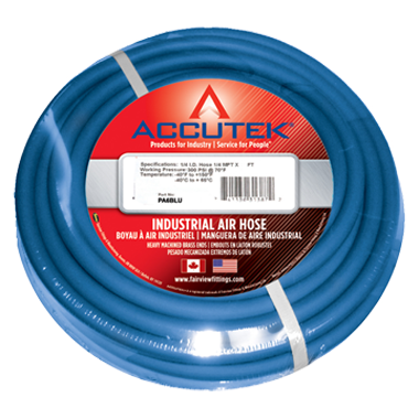 Accutek High Quality Blue PVC Air Hose Assemblies | Cold Weather Flexible, Non-Marking, Ozone Resistant, Spiral High Tensile Yarn, 300 PSI, -15°F to +150°F