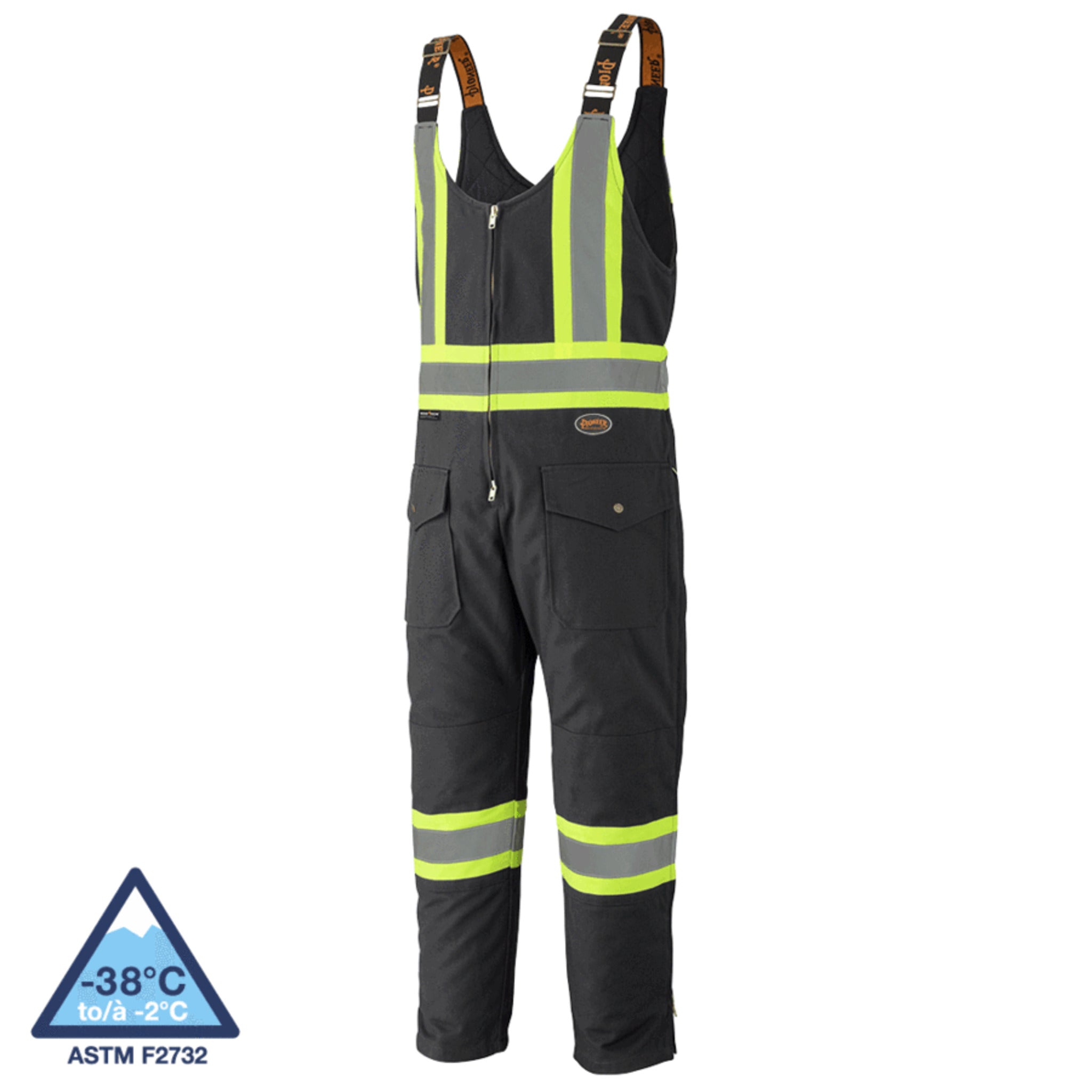 Pioneer black hi vis insulated bib overalls reflective CSA