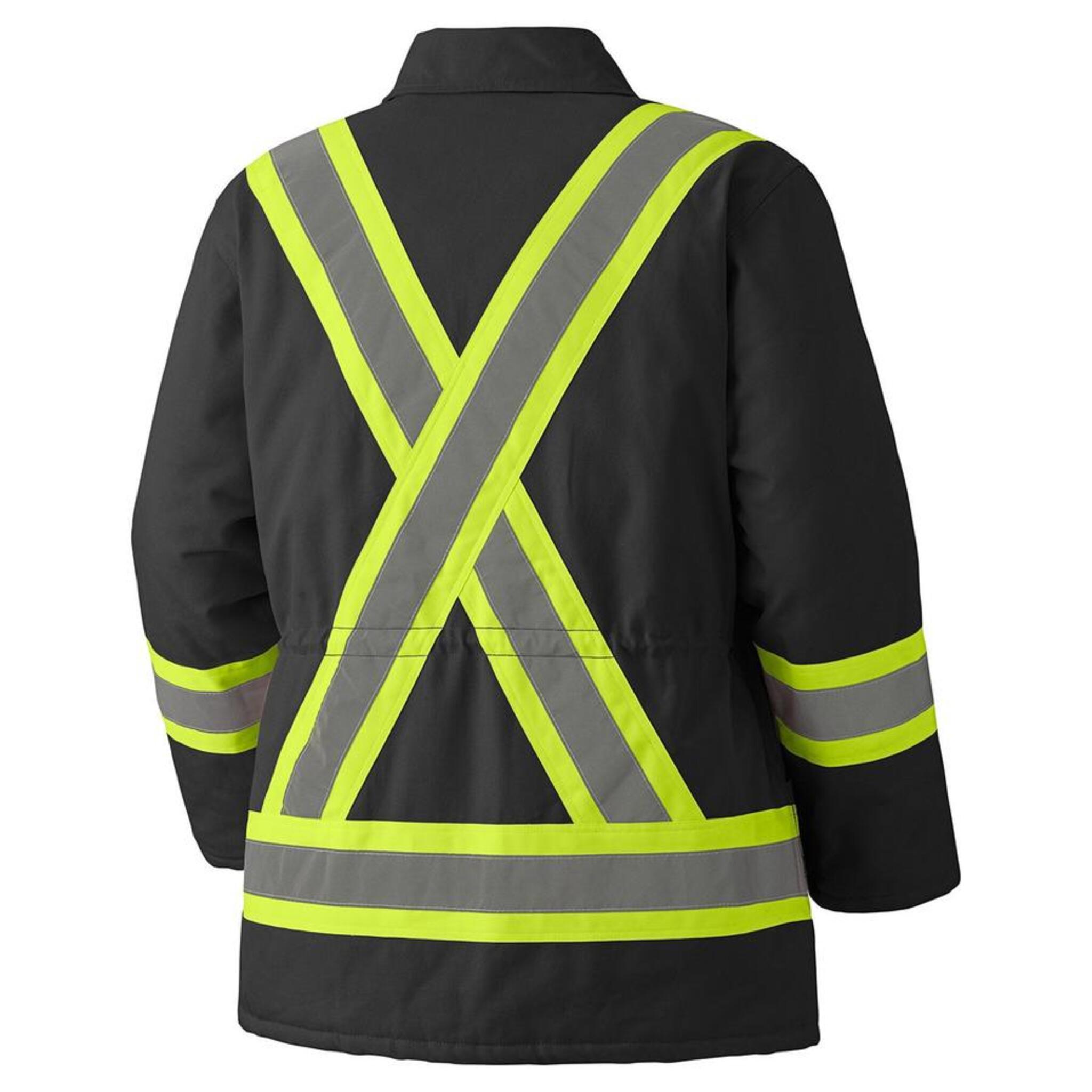 Pioneer black hi vis winter parka full back reflective workwear