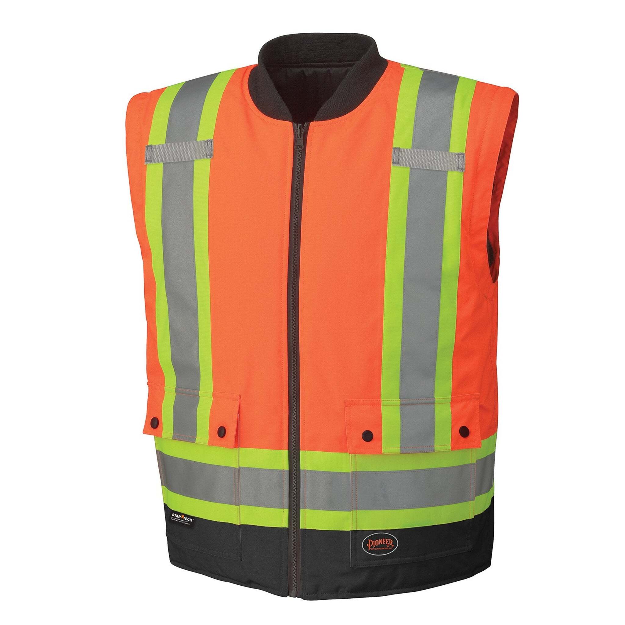 Pioneer orange hi-vis winter safety vest front view