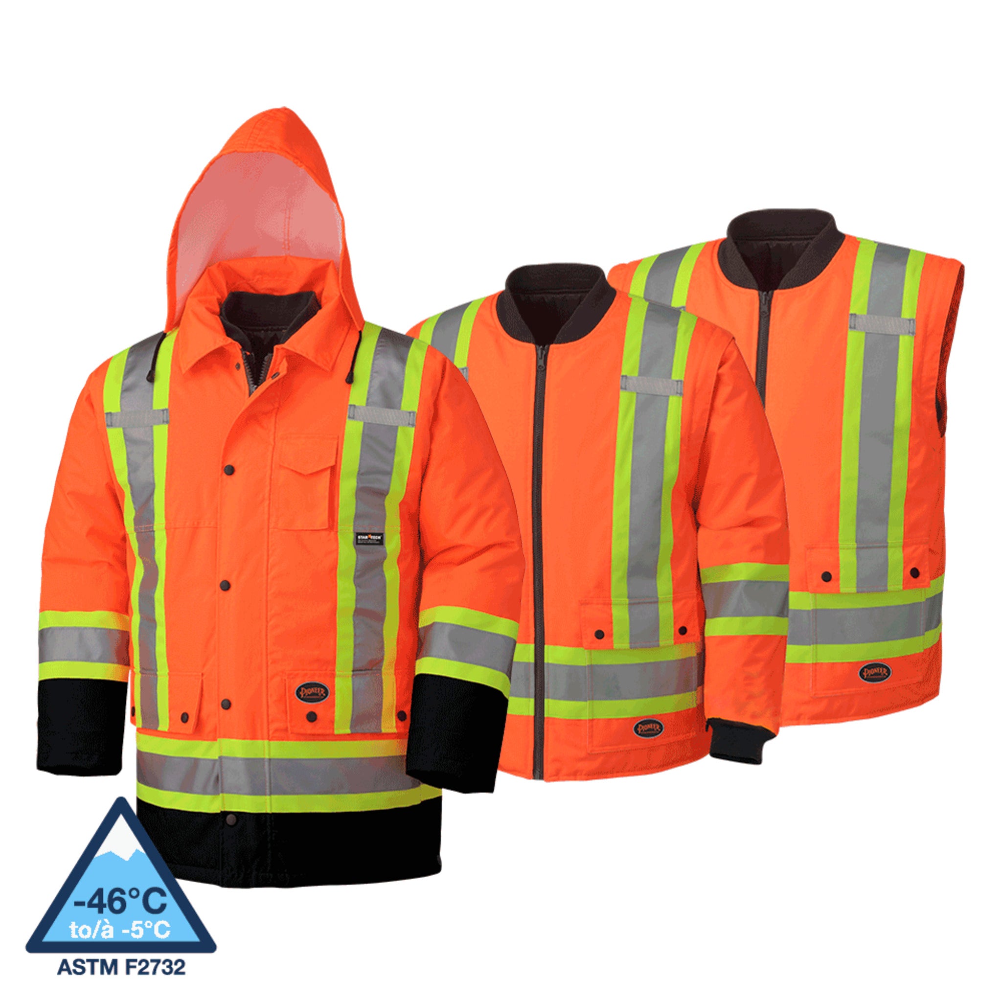 Pioneer orange hi-vis winter safety parka set