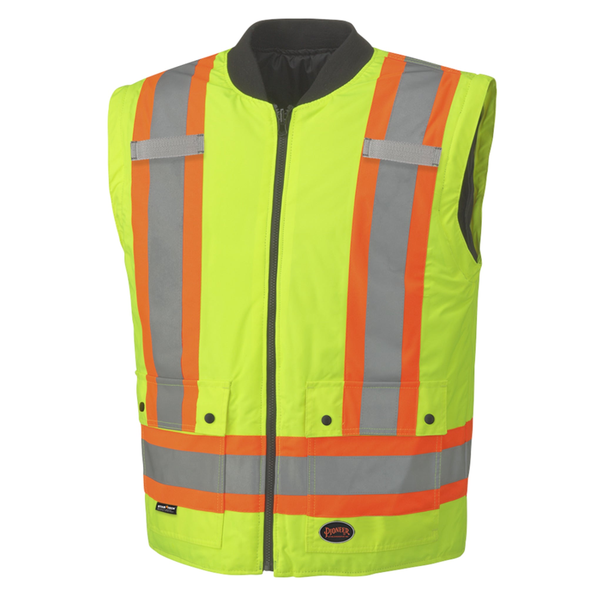 Yellow hi-vis safety vest with reflective stripes