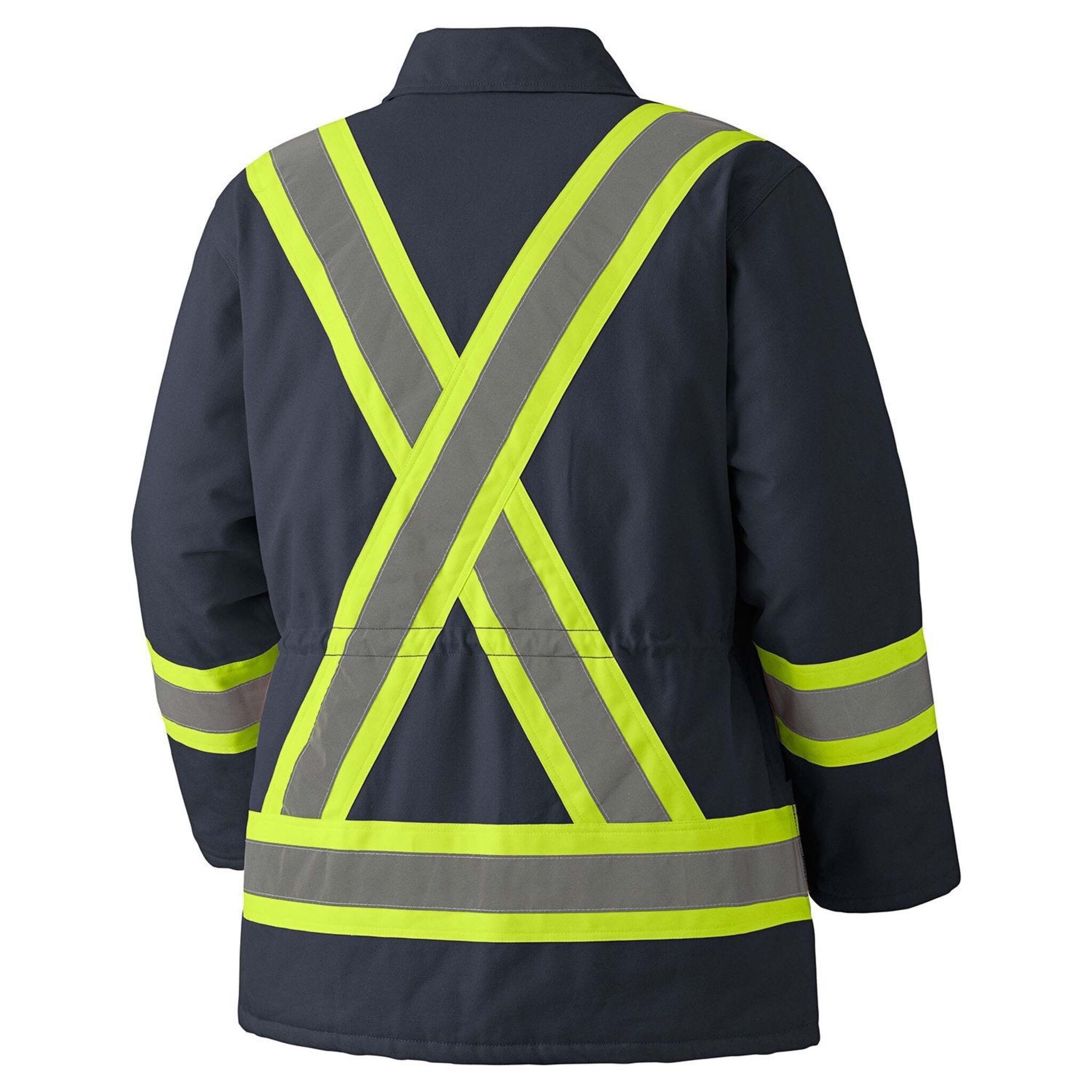 Pioneer navy hi vis winter parka back reflective tape CSA