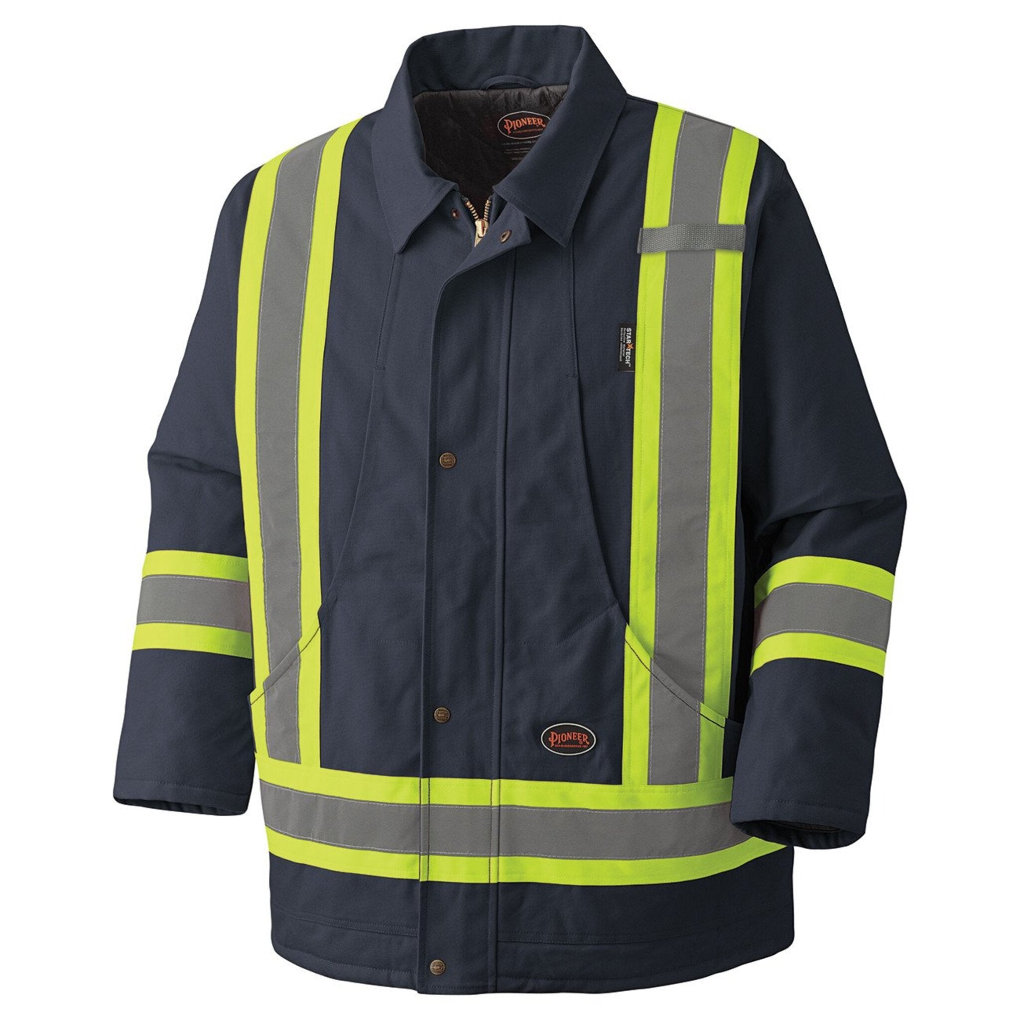 Pioneer men's navy hi vis insulated winter parka reflective workwear