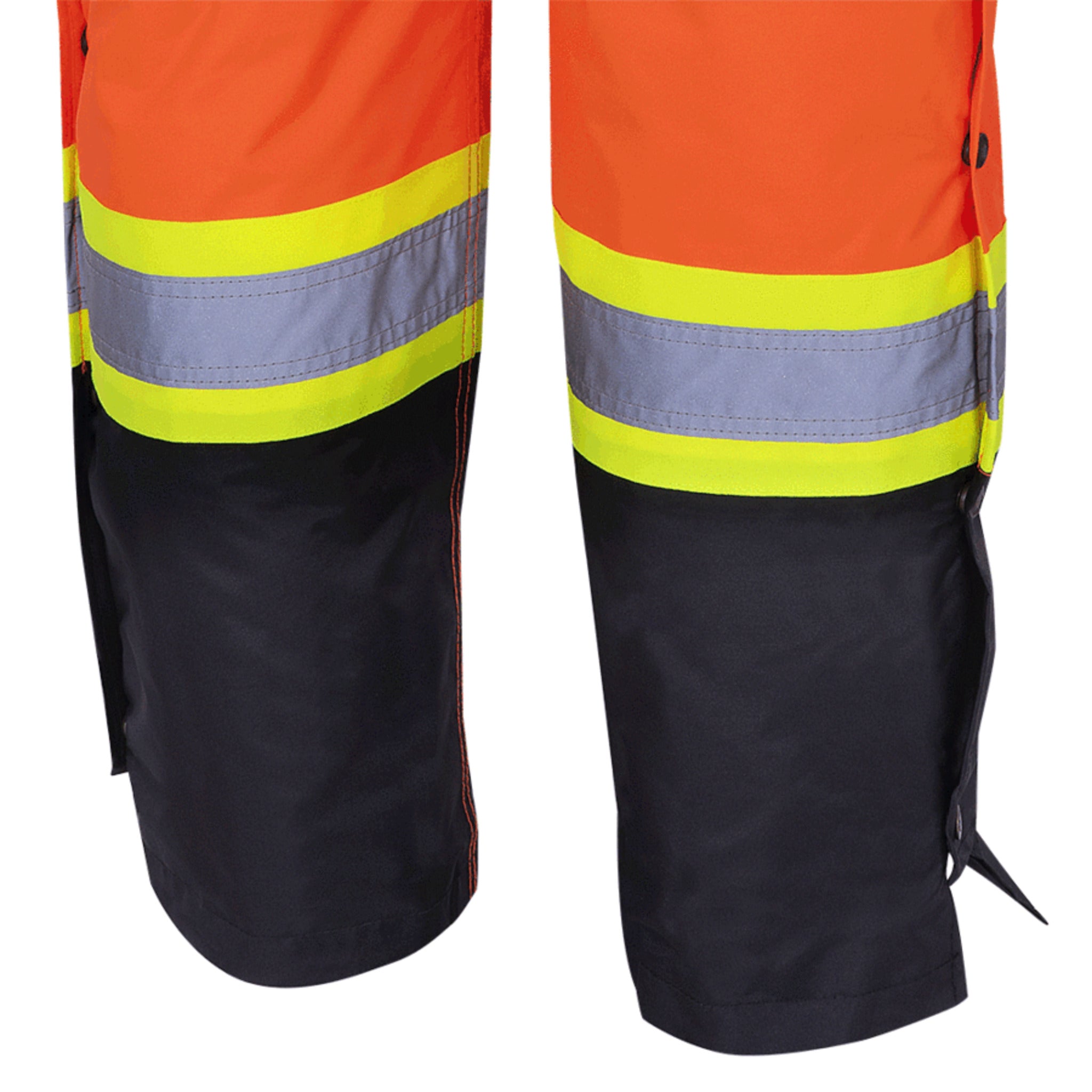 Pioneer orange hi vis waterproof insulated bib overalls leg detail