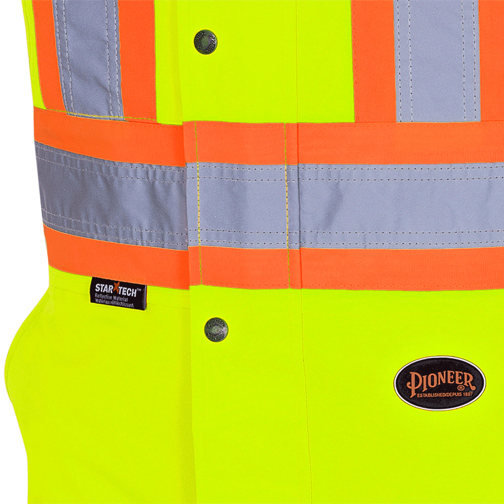Pioneer yellow hi vis waterproof insulated bib overalls reflective tape