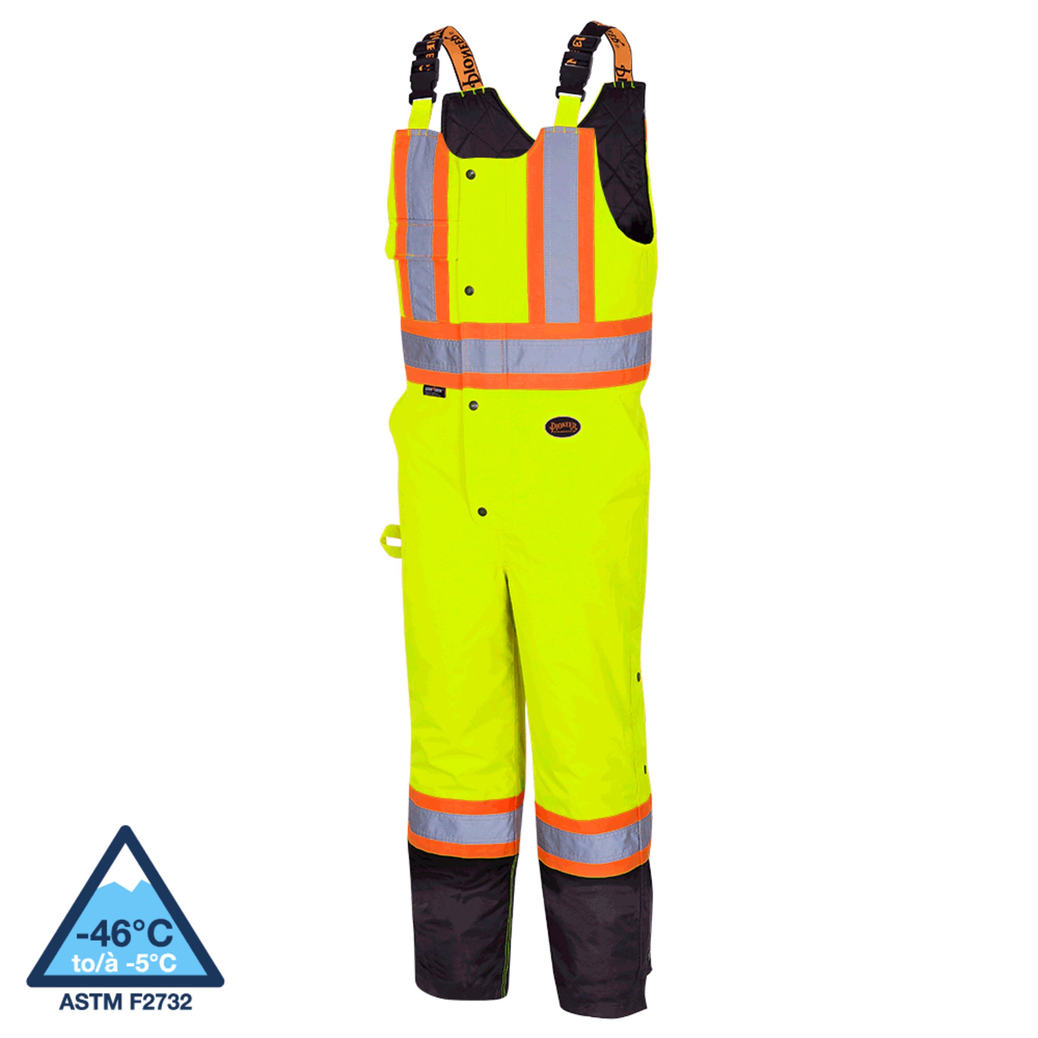 Pioneer yellow hi vis insulated waterproof bib overalls reflective CSA